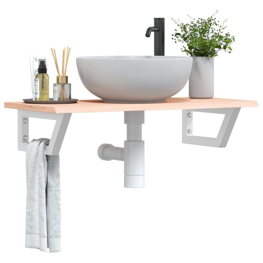 vidaXL Badkamer wandschap staal en massief eikenhout afbeelding 1