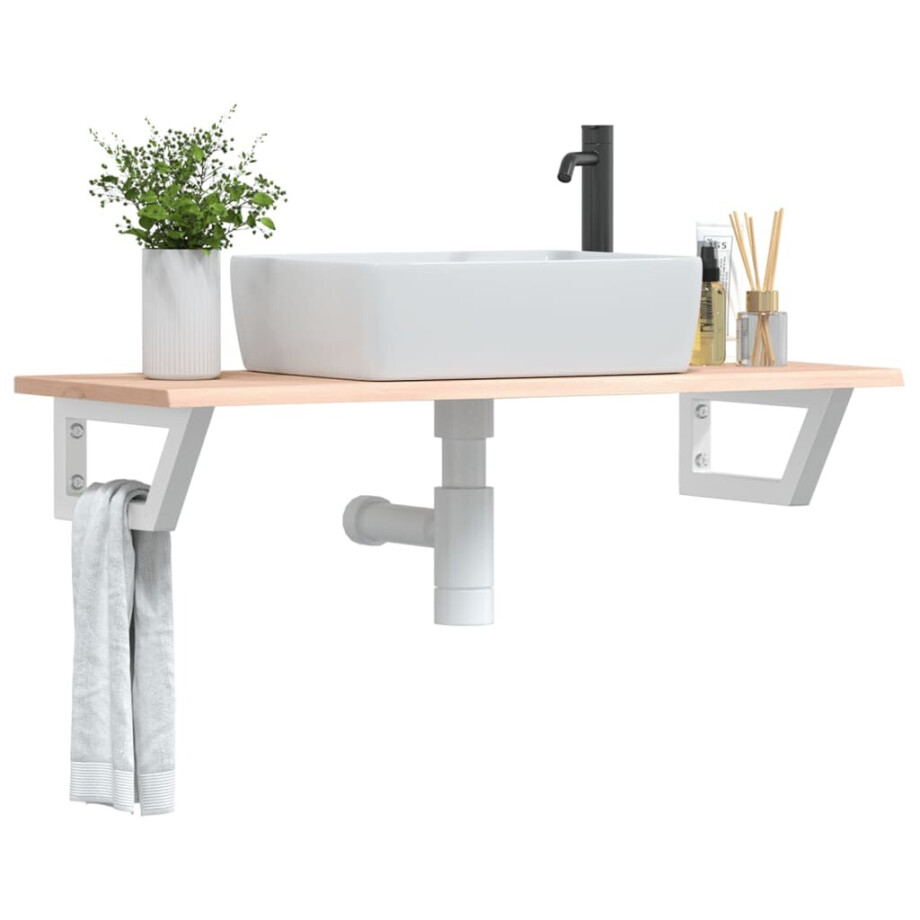 vidaXL Badkamer wandschap staal en massief eikenhout vidaXL Badkamer wandschap staal en massief eikenhout afbeelding 1