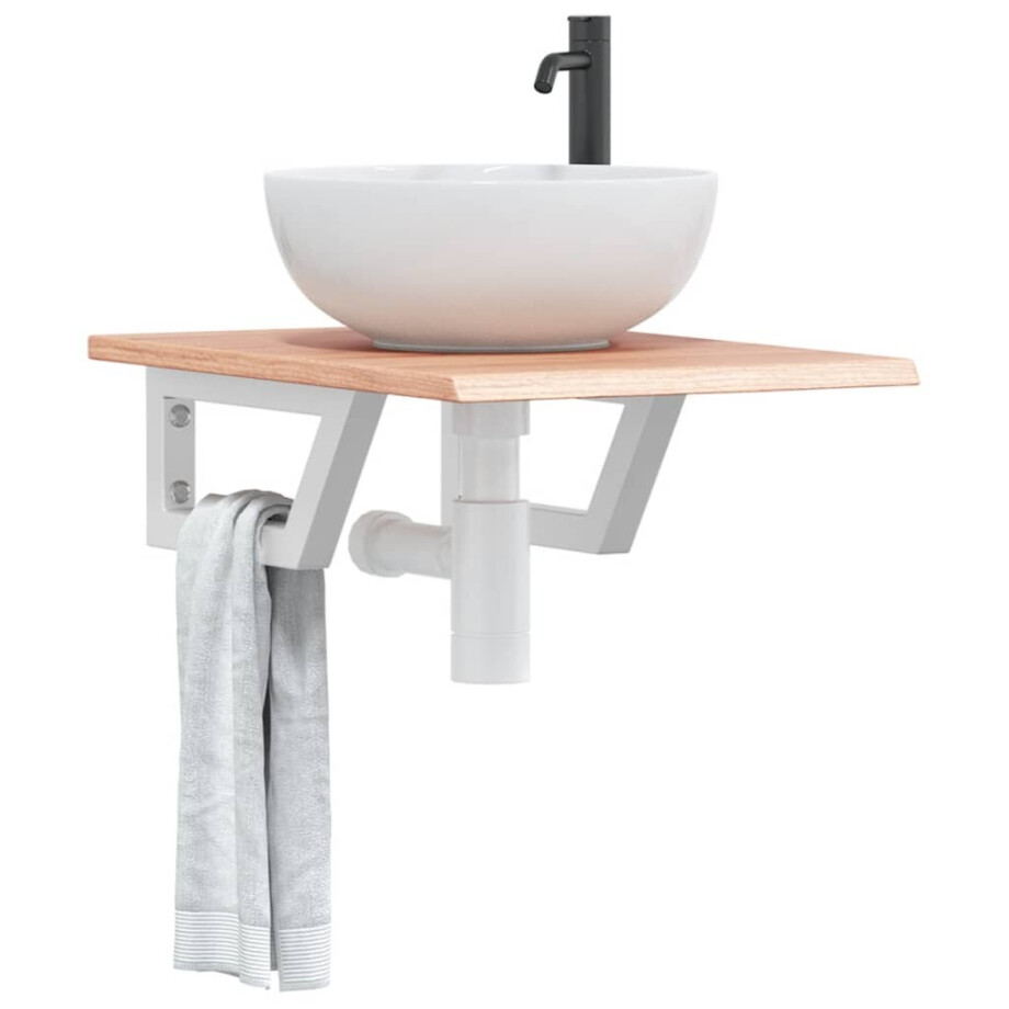 vidaXL Badkamer wandschap staal en massief eikenhout afbeelding 1