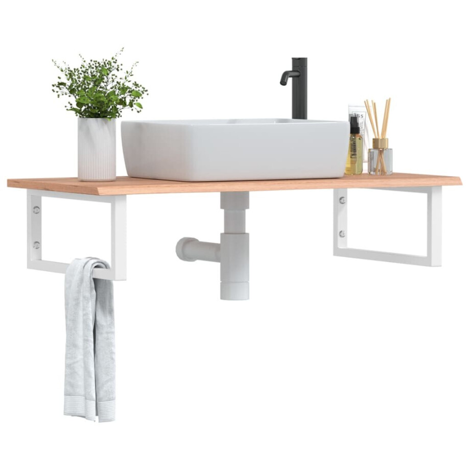 vidaXL Badkamer wandschap staal en massief eikenhout afbeelding 1