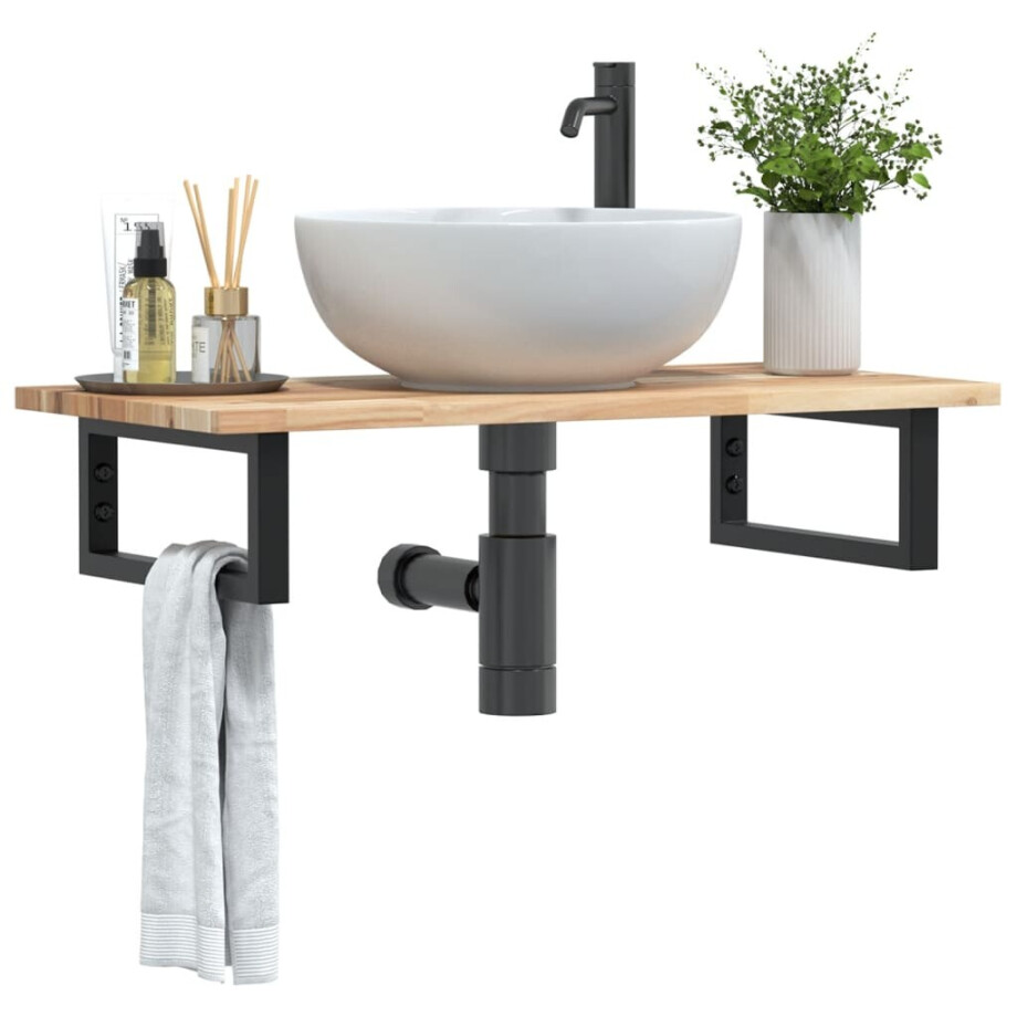 vidaXL Badkamer wandschap staal en massief acaciahout vidaXL Badkamer wandschap staal en massief acaciahout afbeelding 1