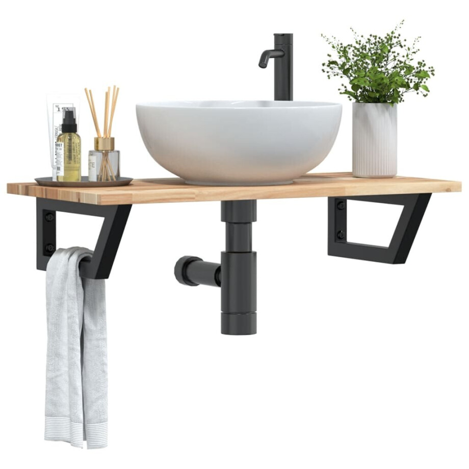 vidaXL Badkamer wandschap staal en massief acaciahout vidaXL Badkamer wandschap staal en massief acaciahout afbeelding 1