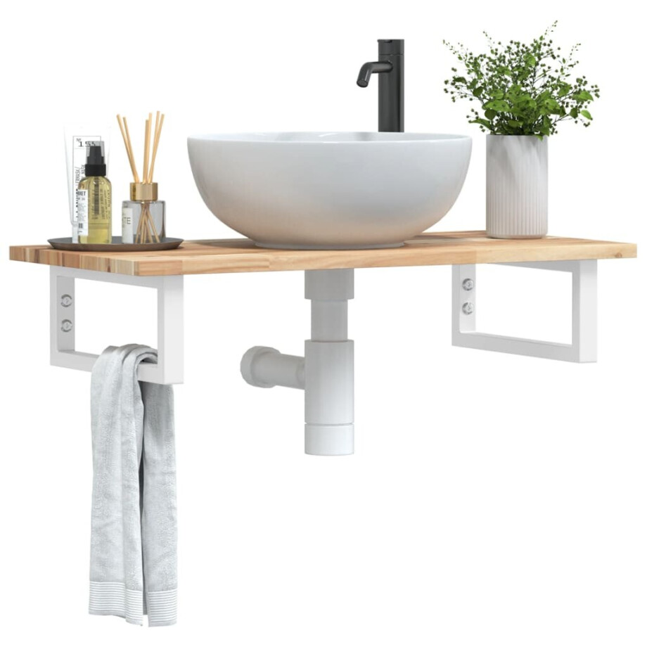 vidaXL Badkamer wandschap staal en massief acaciahout vidaXL Badkamer wandschap staal en massief acaciahout afbeelding 1