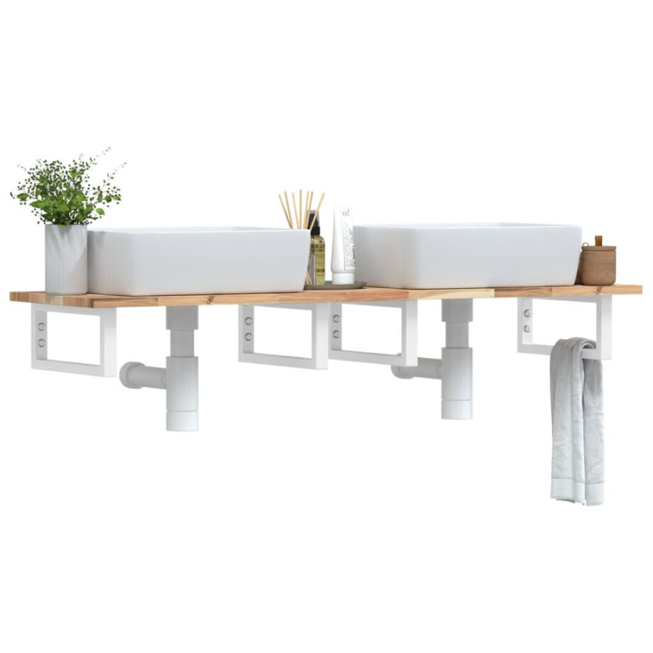 vidaXL Badkamer wandschap staal en massief acaciahout vidaXL Badkamer wandschap staal en massief acaciahout afbeelding 1