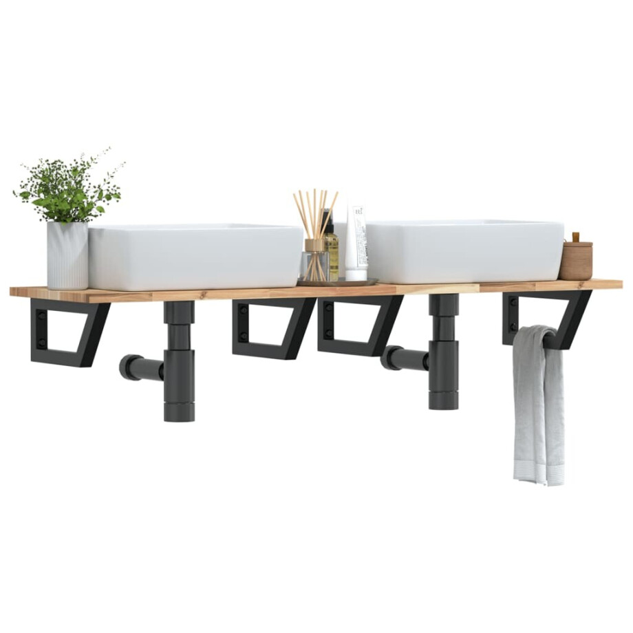 vidaXL Badkamer wandschap staal en massief acaciahout vidaXL Badkamer wandschap staal en massief acaciahout afbeelding 1