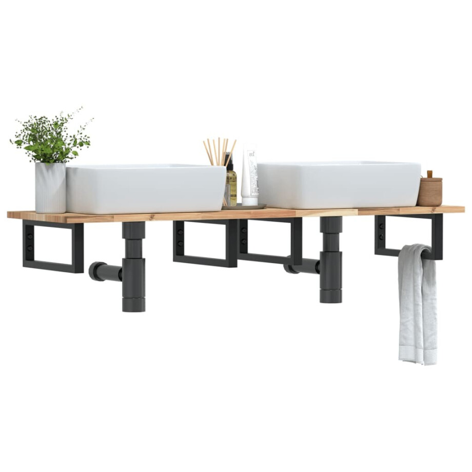 vidaXL Badkamer wandschap staal en massief acaciahout vidaXL Badkamer wandschap staal en massief acaciahout afbeelding 1