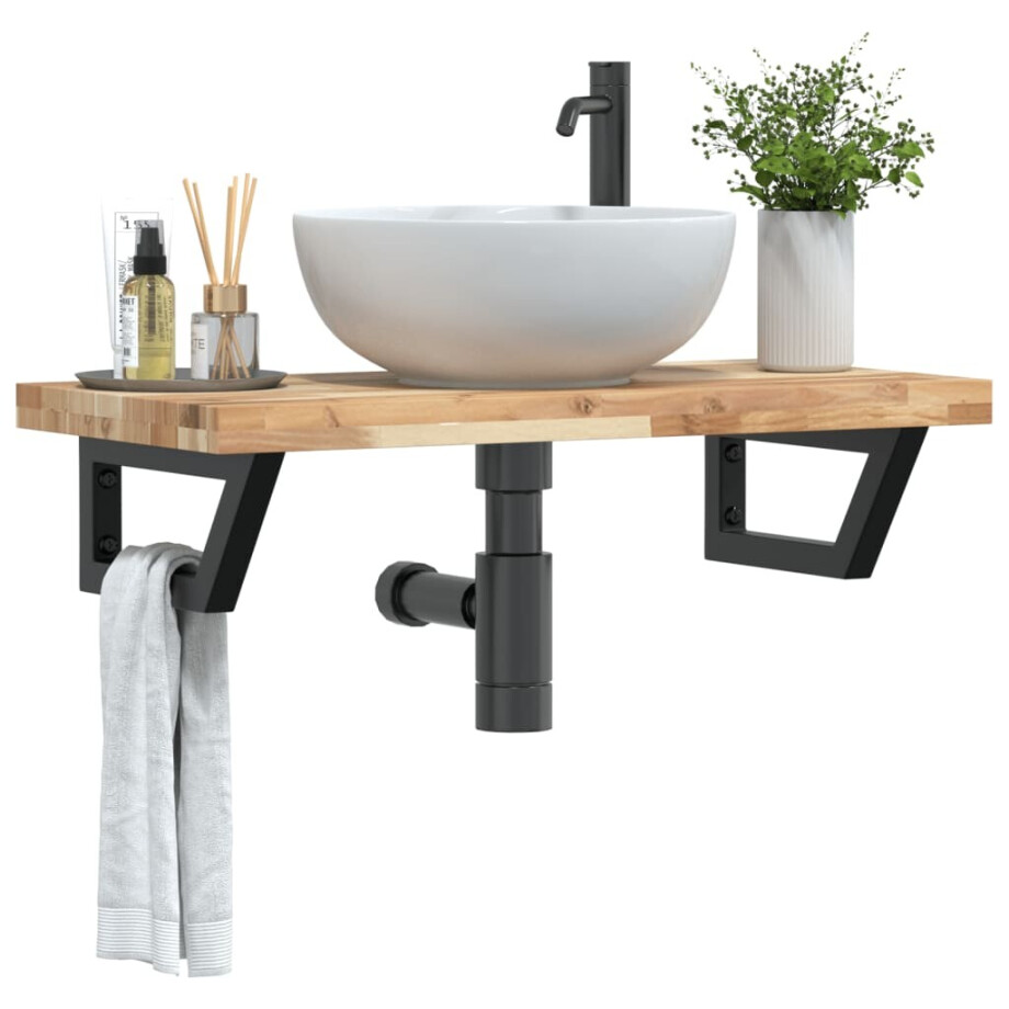 vidaXL Badkamer wandschap staal en massief acaciahout vidaXL Badkamer wandschap staal en massief acaciahout afbeelding 1