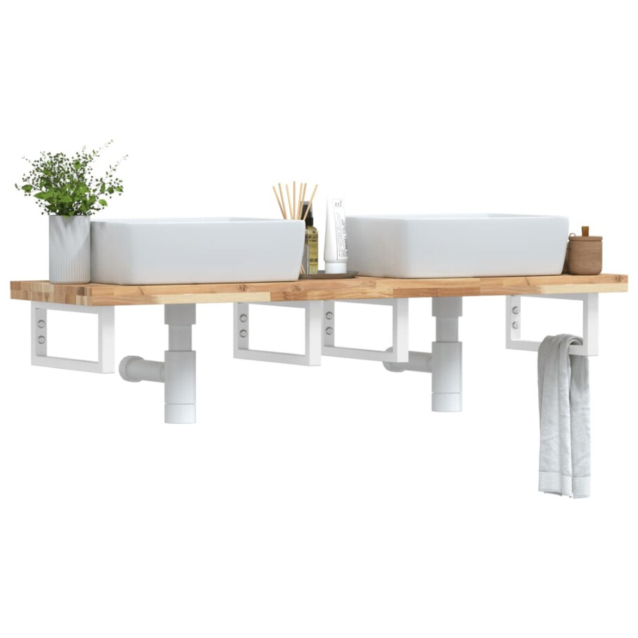 vidaXL Badkamer wandschap staal en massief acaciahout vidaXL Badkamer wandschap staal en massief acaciahout afbeelding 1