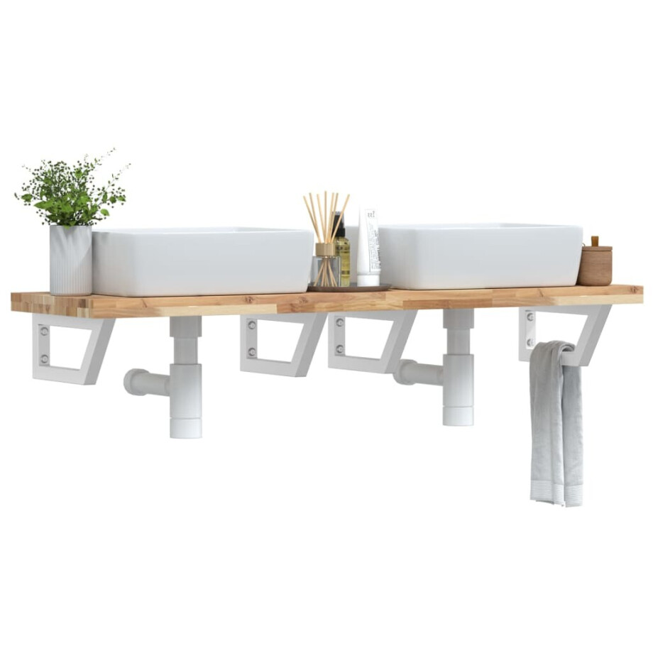 vidaXL Badkamer wandschap staal en massief acaciahout vidaXL Badkamer wandschap staal en massief acaciahout afbeelding 1