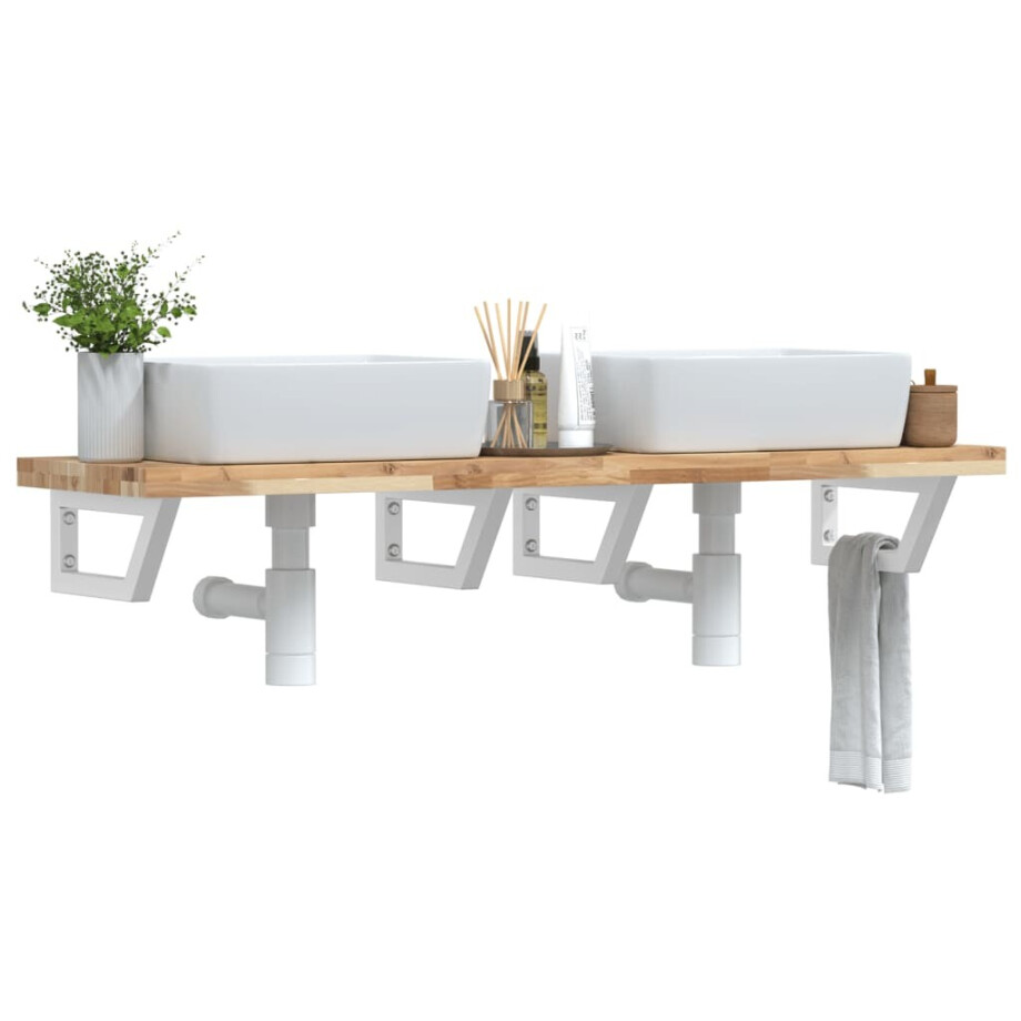 vidaXL Badkamer wandschap staal en massief acaciahout vidaXL Badkamer wandschap staal en massief acaciahout afbeelding 1