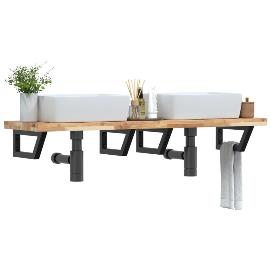 vidaXL Badkamer wandschap staal en massief acaciahout vidaXL Badkamer wandschap staal en massief acaciahout afbeelding 1