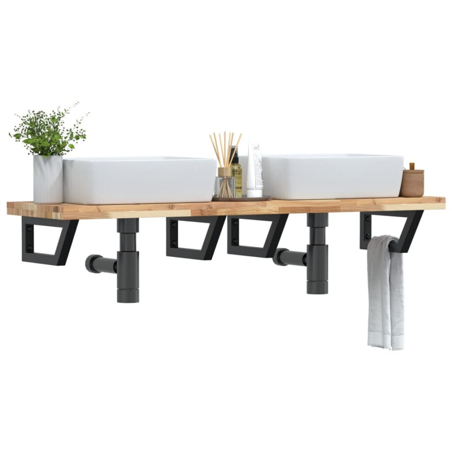 vidaXL Badkamer wandschap staal en massief acaciahout vidaXL Badkamer wandschap staal en massief acaciahout afbeelding 1