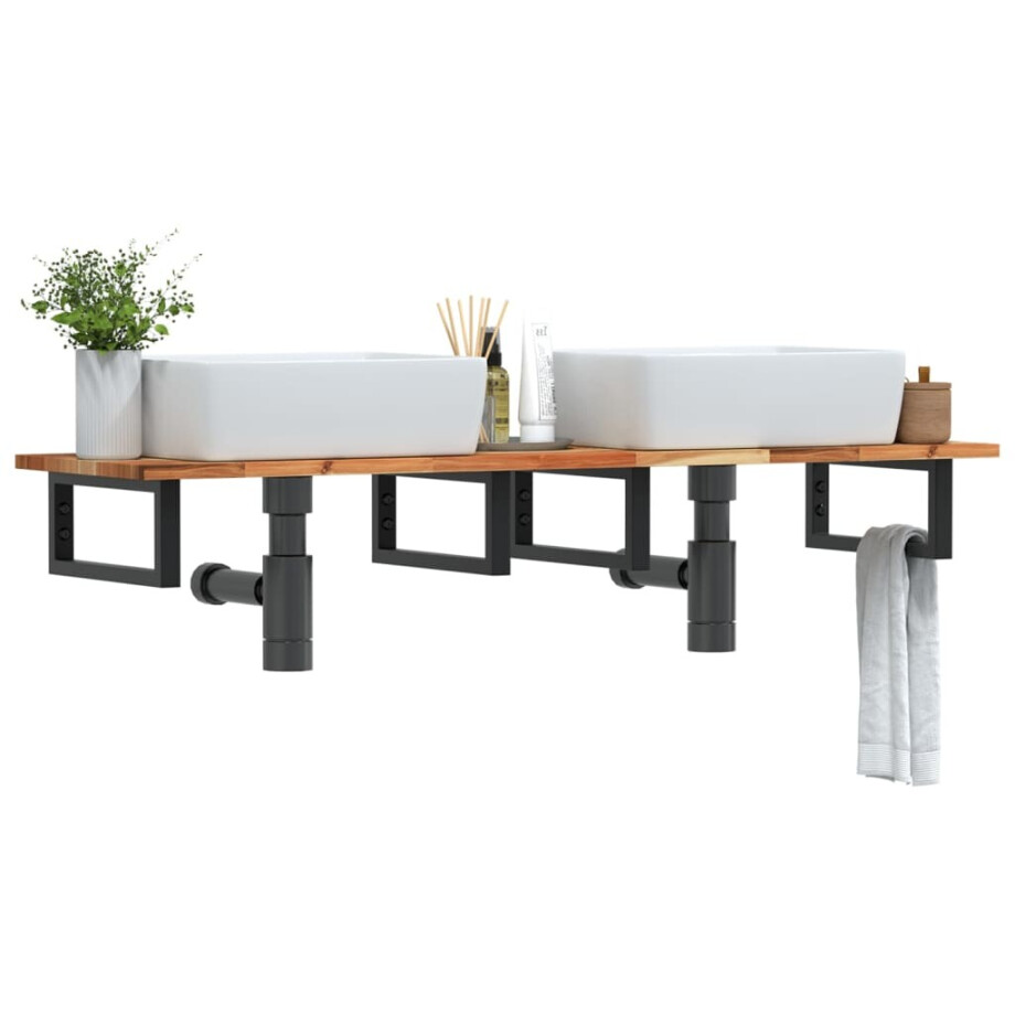 vidaXL Badkamer wandschap staal en massief acaciahout vidaXL Badkamer wandschap staal en massief acaciahout afbeelding 1