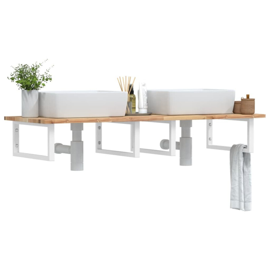 vidaXL Badkamer wandschap staal en massief acaciahout vidaXL Badkamer wandschap staal en massief acaciahout afbeelding 1