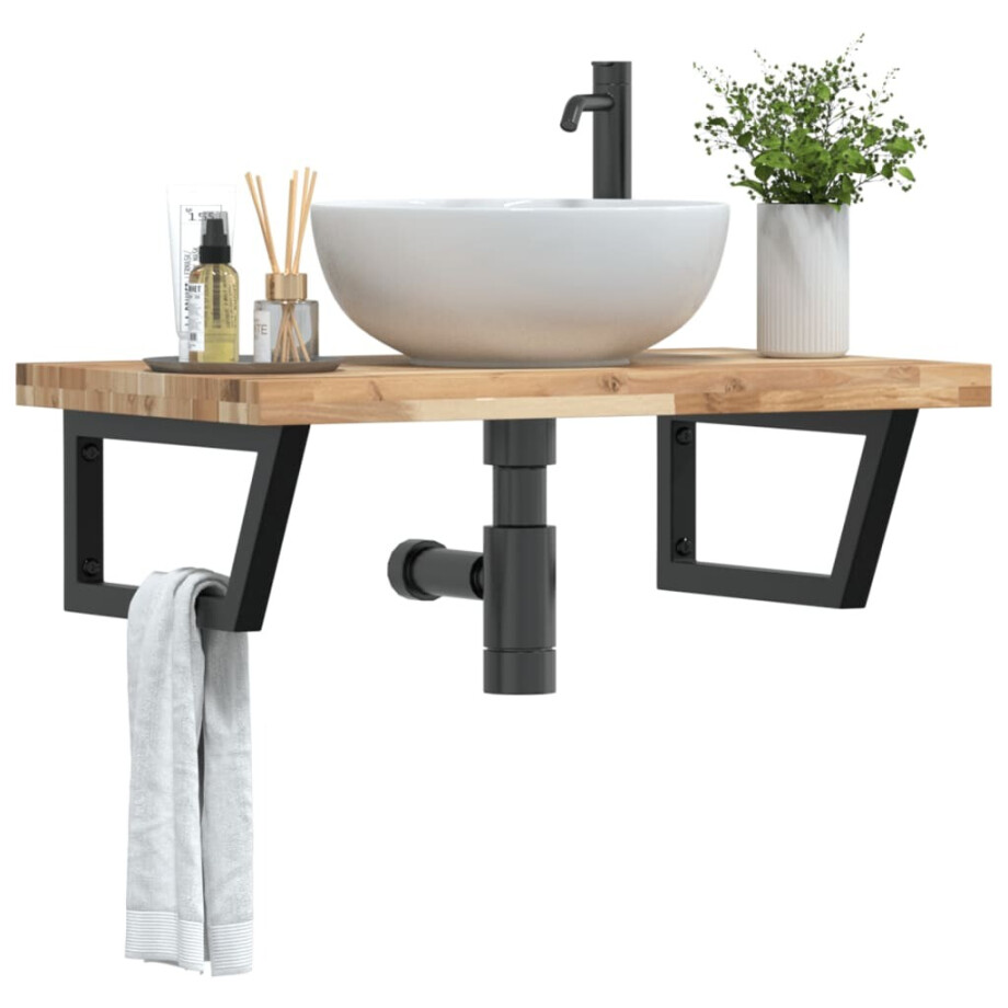 vidaXL Badkamer wandschap staal en massief acaciahout vidaXL Badkamer wandschap staal en massief acaciahout afbeelding 1