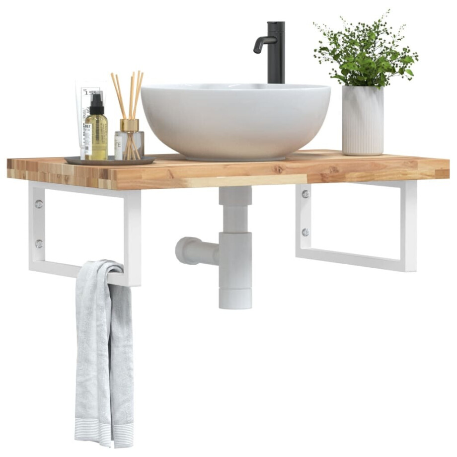 vidaXL Badkamer wandschap staal en massief acaciahout vidaXL Badkamer wandschap staal en massief acaciahout afbeelding 1