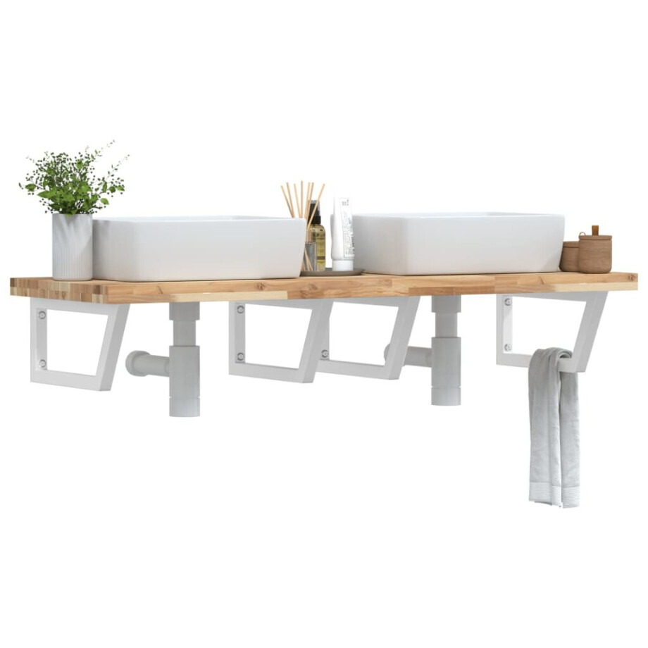 vidaXL Badkamer wandschap staal en massief acaciahout vidaXL Badkamer wandschap staal en massief acaciahout afbeelding 1