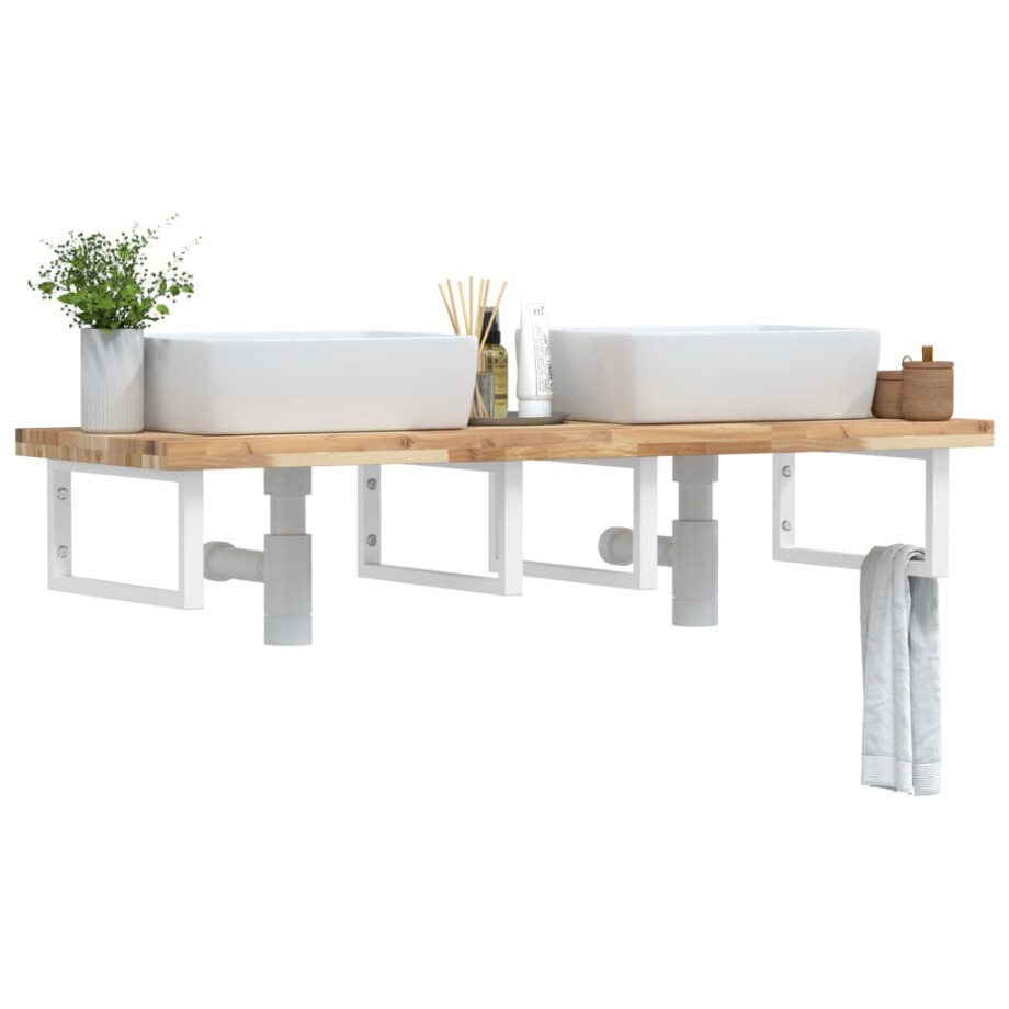 vidaXL Badkamer wandschap staal en massief acaciahout vidaXL Badkamer wandschap staal en massief acaciahout afbeelding 1