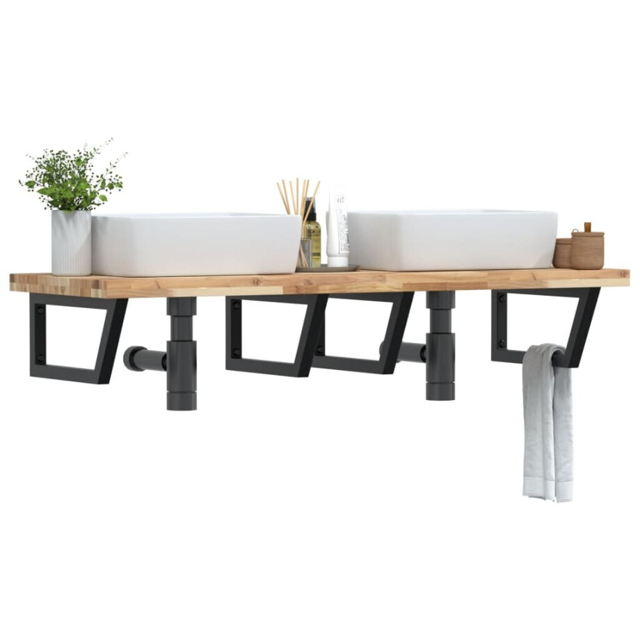 vidaXL Badkamer wandschap staal en massief acaciahout vidaXL Badkamer wandschap staal en massief acaciahout afbeelding 1