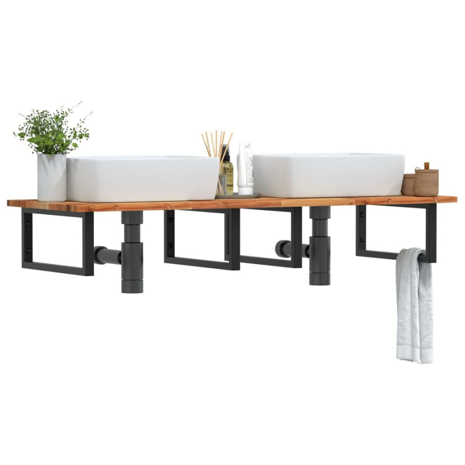 vidaXL Badkamer wandschap staal en massief acaciahout vidaXL Badkamer wandschap staal en massief acaciahout afbeelding 1