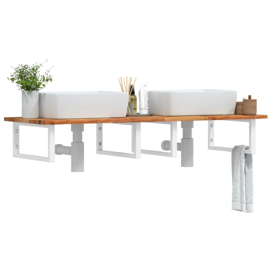 vidaXL Badkamer wandschap staal en massief acaciahout vidaXL Badkamer wandschap staal en massief acaciahout afbeelding 1
