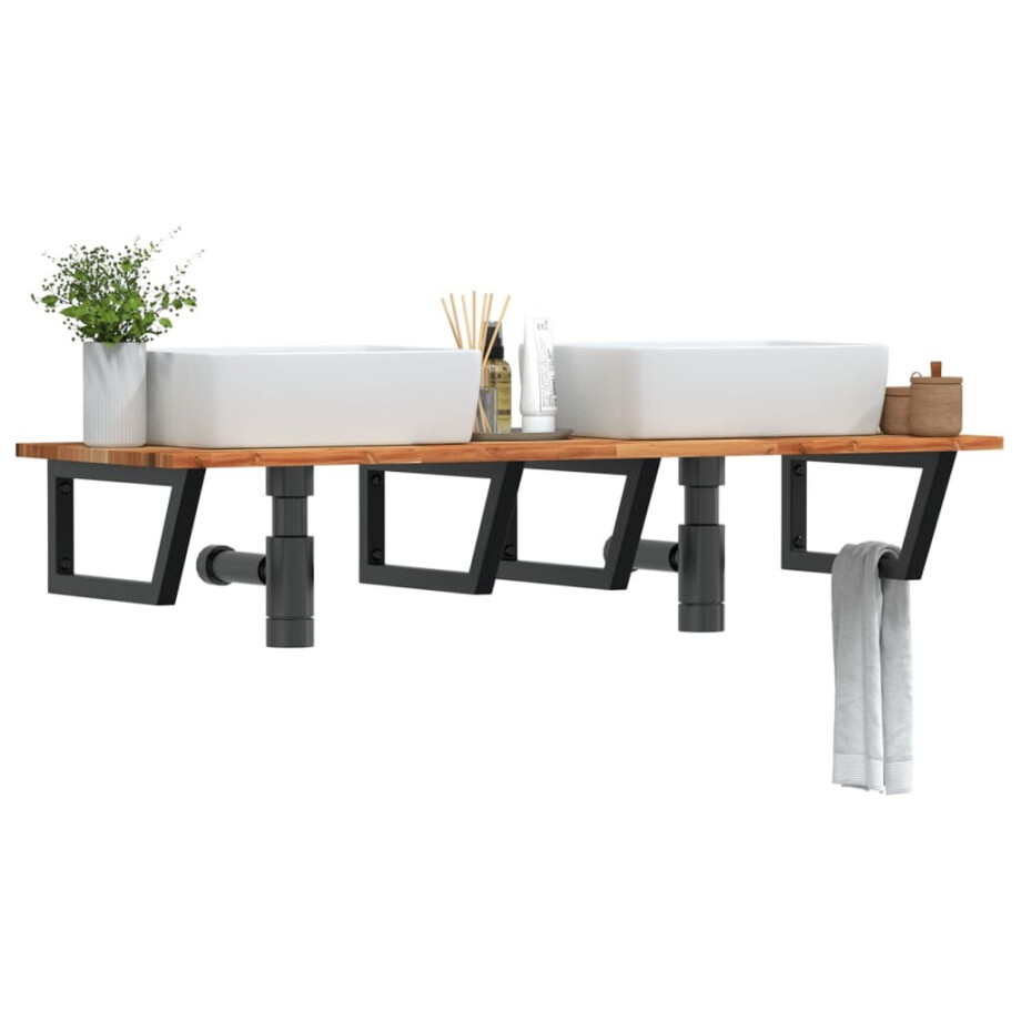 vidaXL Badkamer wandschap staal en massief acaciahout vidaXL Badkamer wandschap staal en massief acaciahout afbeelding 1