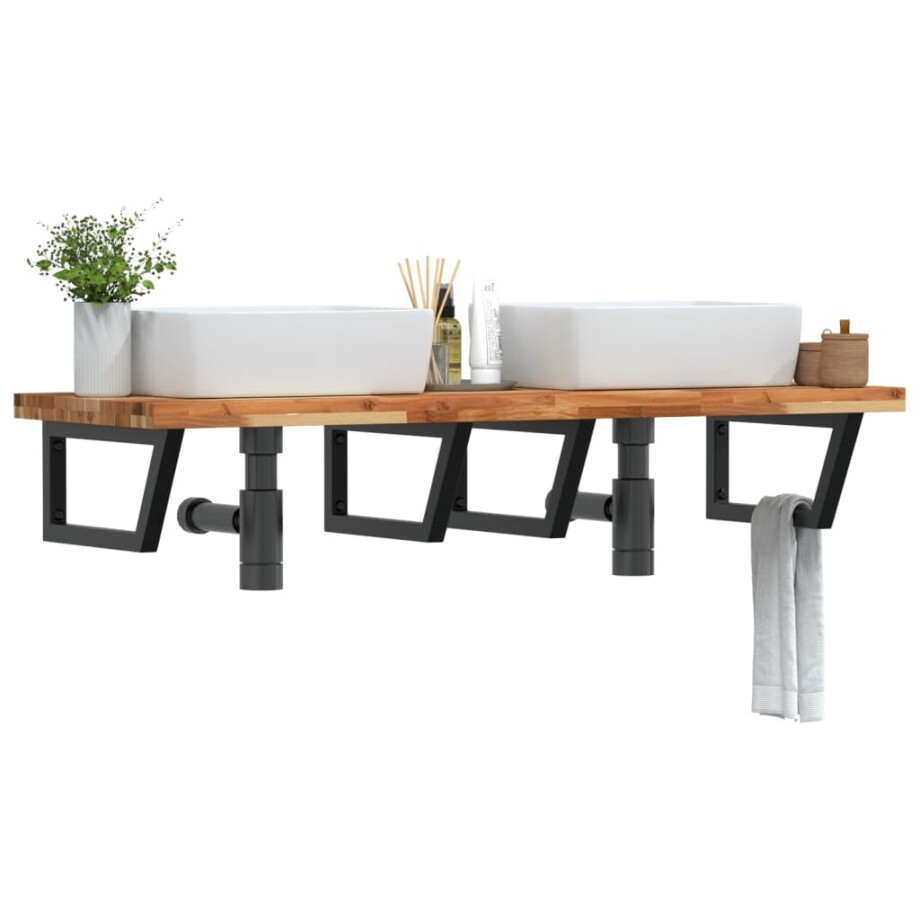 vidaXL Badkamer wandschap staal en massief acaciahout vidaXL Badkamer wandschap staal en massief acaciahout afbeelding 1
