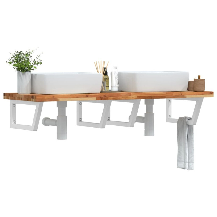 vidaXL Badkamer wandschap staal en massief acaciahout vidaXL Badkamer wandschap staal en massief acaciahout afbeelding 1