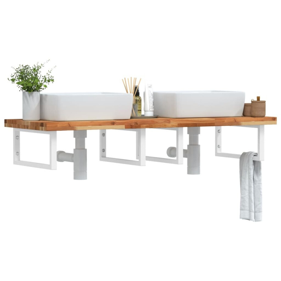 vidaXL Badkamer wandschap staal en massief acaciahout vidaXL Badkamer wandschap staal en massief acaciahout afbeelding 1