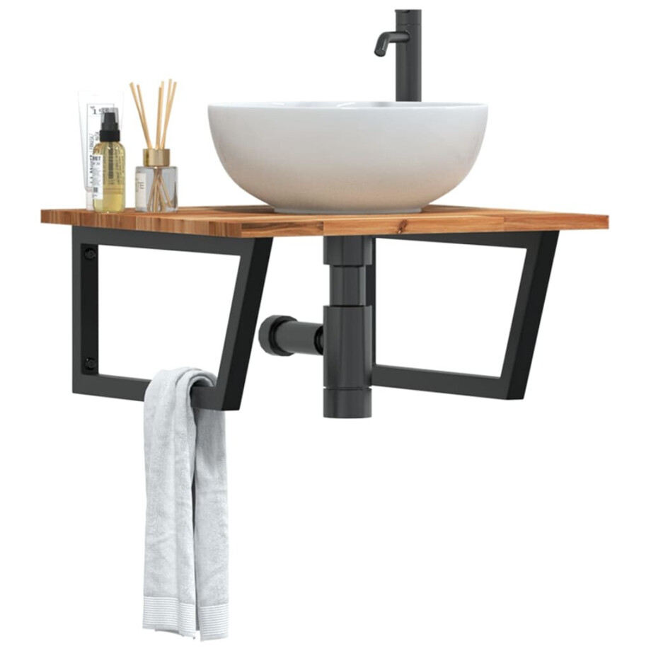 vidaXL Badkamer wandschap staal en massief acaciahout afbeelding 1