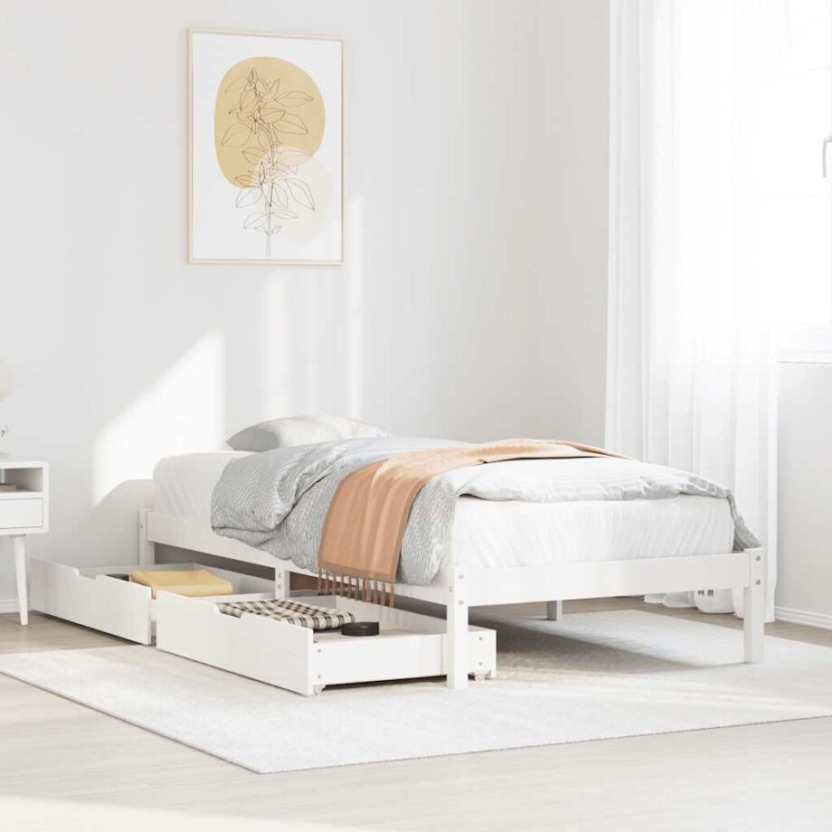 vidaXL Bedframe zonder matras massief grenenhout wit 75x190 cm afbeelding 1