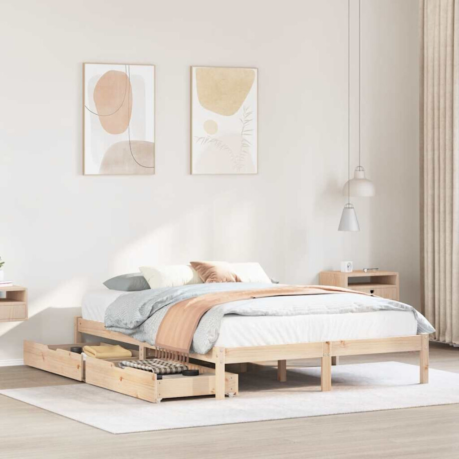 vidaXL Bedframe zonder matras massief grenenhout 135x190 cm afbeelding 1