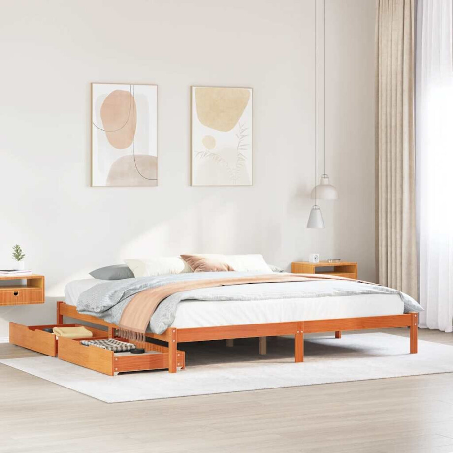 vidaXL Bedframe zonder matras massief grenenhout wasbruin 200x200 cm vidaXL Bedframe zonder matras massief grenenhout wasbruin 200x200 cm afbeelding 1