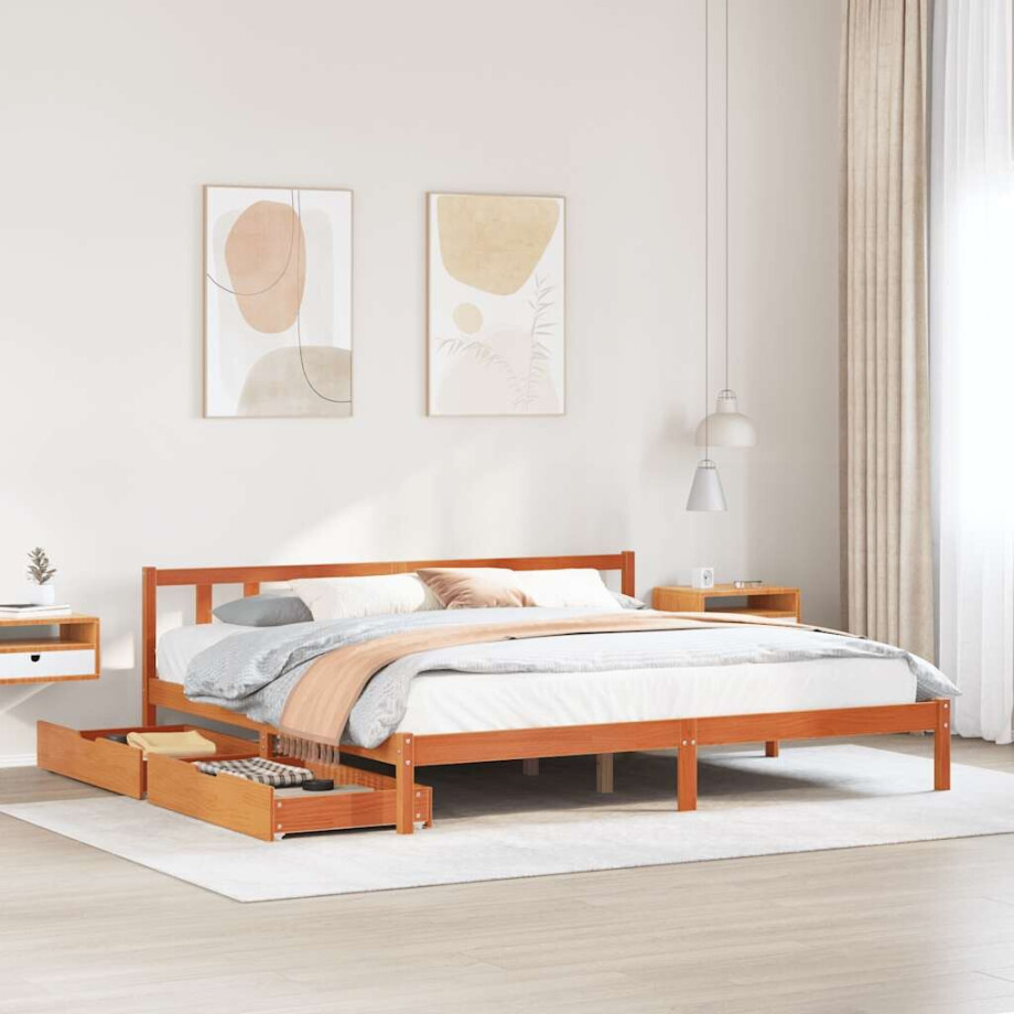 vidaXL Bedframe zonder matras massief grenenhout wasbruin 200x200 cm vidaXL Bedframe zonder matras massief grenenhout wasbruin 200x200 cm afbeelding 1