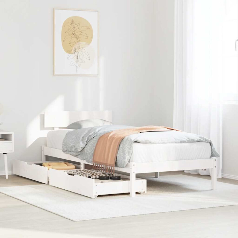 vidaXL Bedframe zonder matras massief grenenhout wit 90x200 cm vidaXL Bedframe zonder matras massief grenenhout wit 90x200 cm afbeelding 1