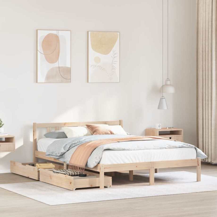 vidaXL Bedframe zonder matras massief grenenhout 135x190 cm afbeelding 1