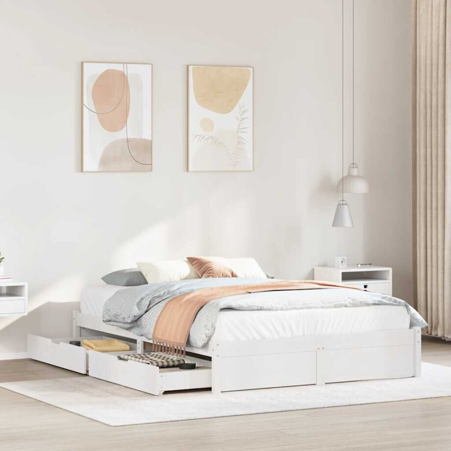 vidaXL Bedframe zonder matras massief grenenhout wit 120x200 cm afbeelding 1