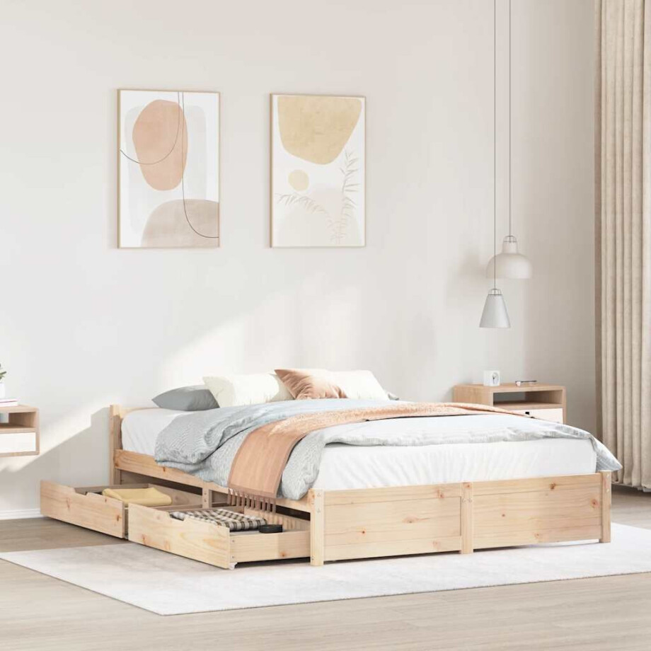vidaXL Bedframe zonder matras massief grenenhout 135x190 cm afbeelding 1