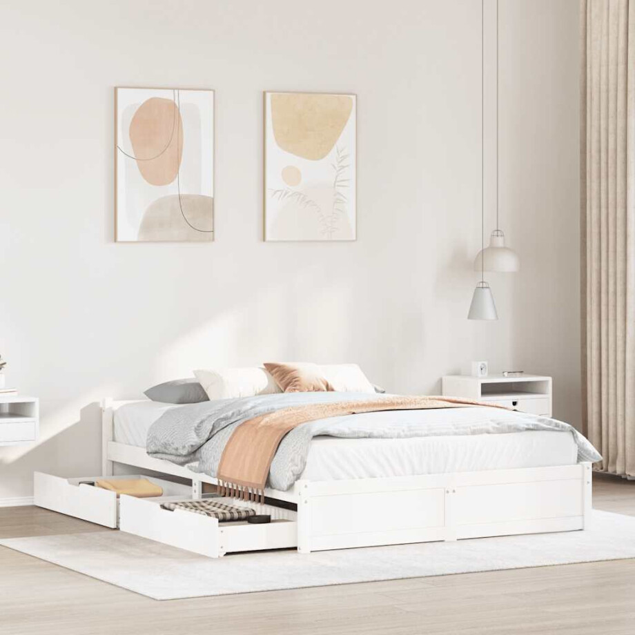 vidaXL Bedframe zonder matras massief grenenhout wit 140x200 cm afbeelding 1