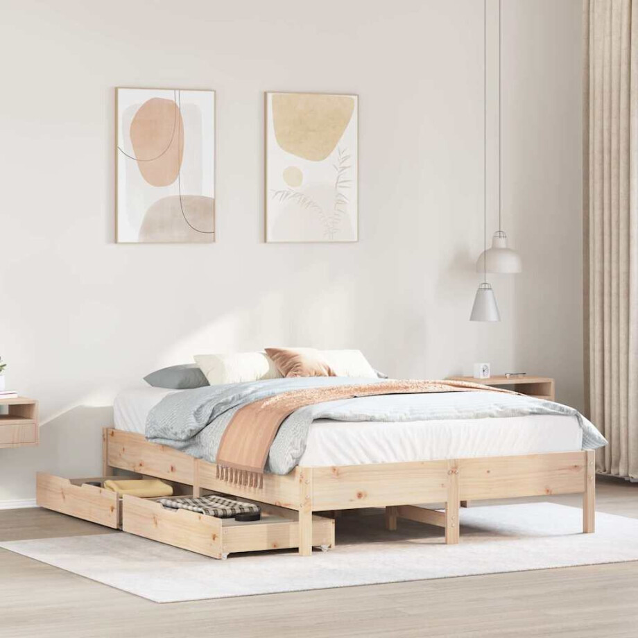 vidaXL Bedframe zonder matras massief grenenhout 135x190 cm afbeelding 1