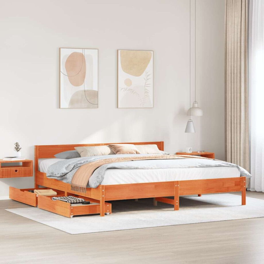 vidaXL Bedframe zonder matras massief grenenhout wasbruin 180x200 cm vidaXL Bedframe zonder matras massief grenenhout wasbruin 180x200 cm afbeelding 1