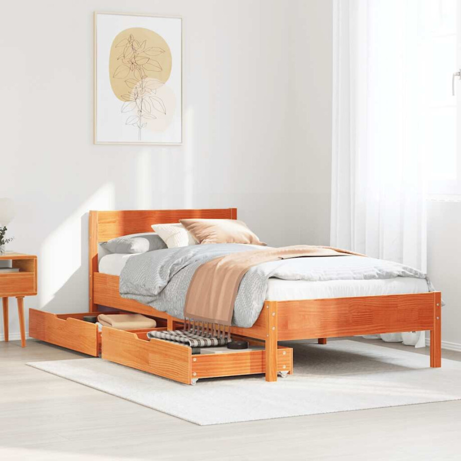 vidaXL Bedframe zonder matras massief grenenhout wasbruin 100x200 cm afbeelding 1