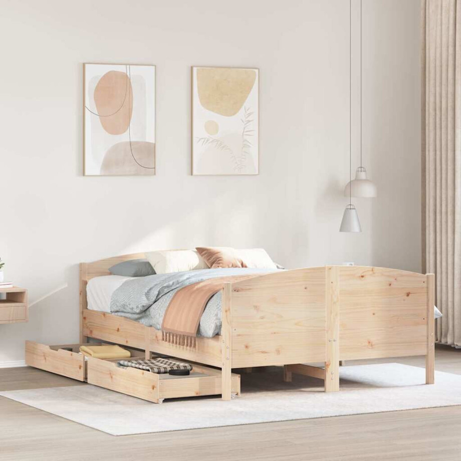 vidaXL Bedframe zonder matras massief grenenhout 135x190 cm afbeelding 1