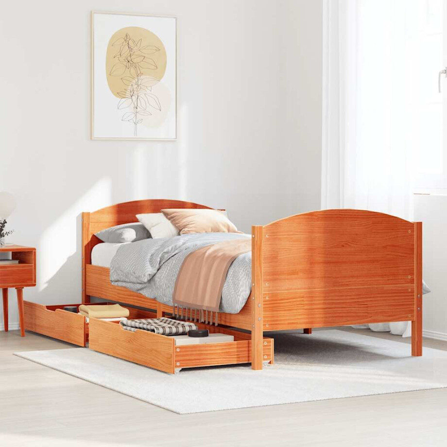 vidaXL Bedframe zonder matras massief grenenhout wasbruin 100x200 cm afbeelding 1