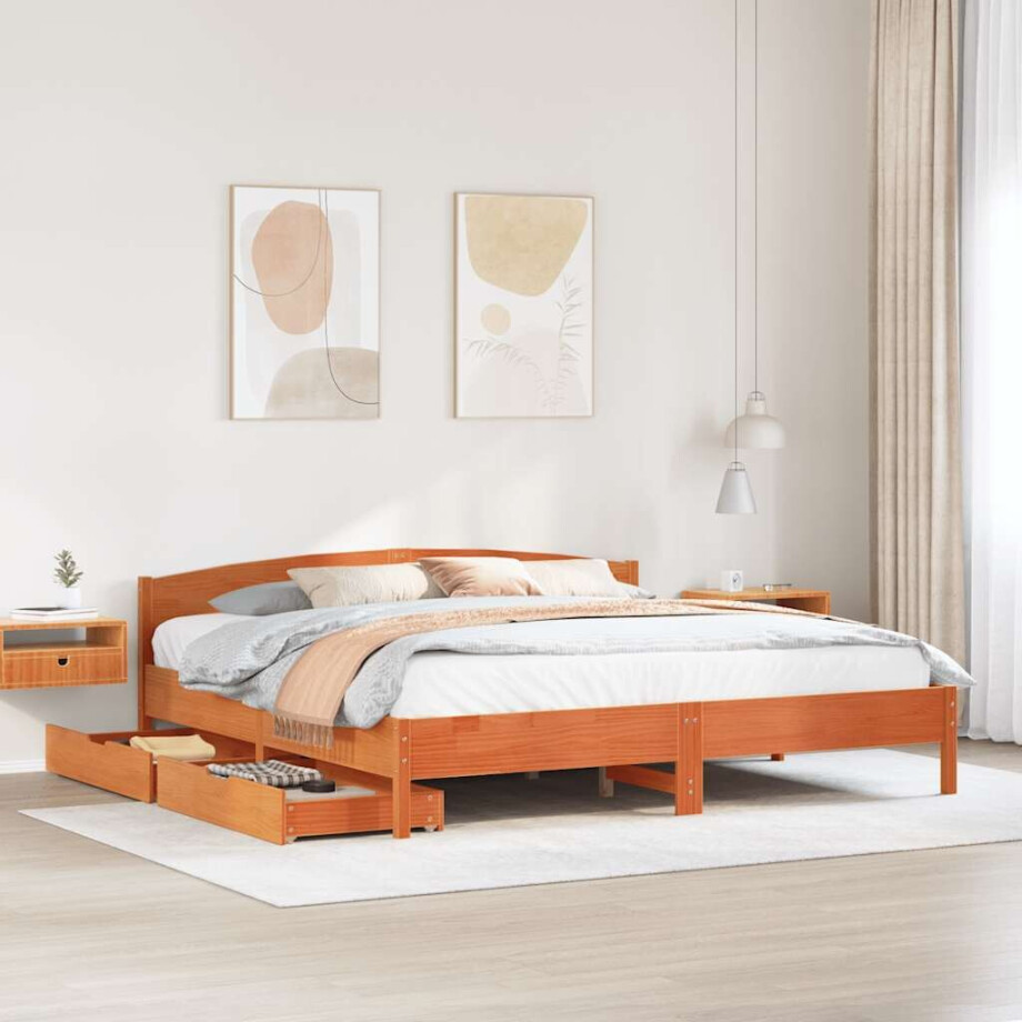 vidaXL Bedframe zonder matras massief grenenhout wasbruin 200x200 cm vidaXL Bedframe zonder matras massief grenenhout wasbruin 200x200 cm afbeelding 1