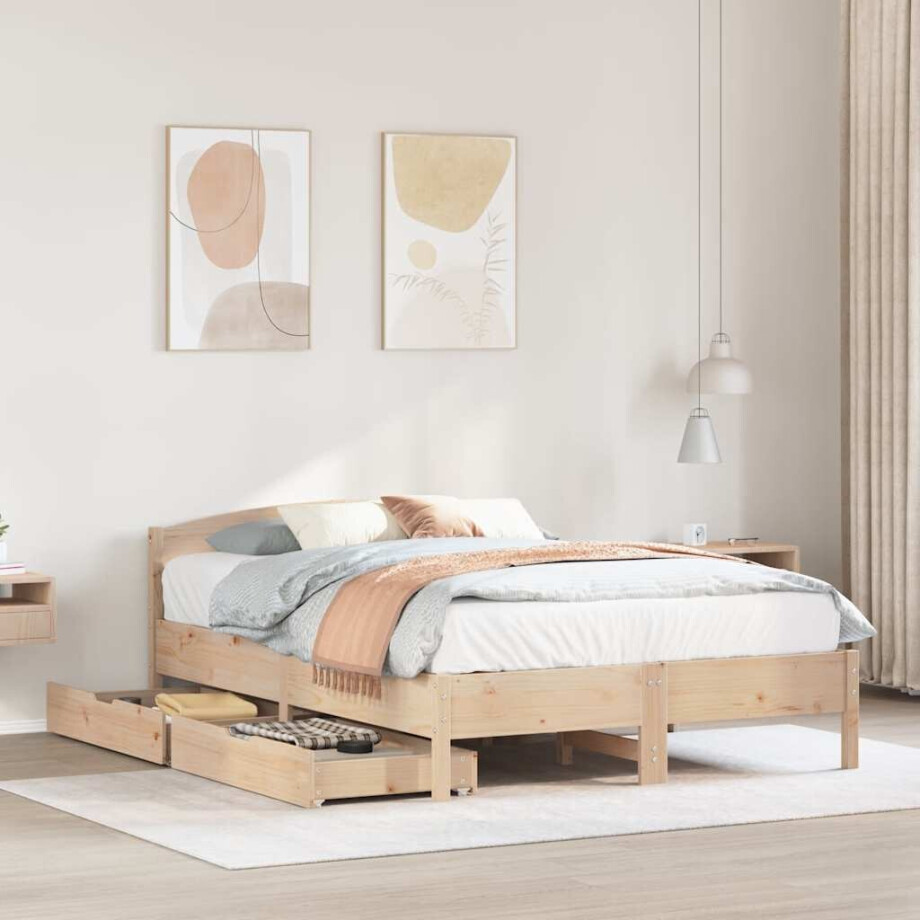 vidaXL Bedframe zonder matras massief grenenhout 135x190 cm afbeelding 1