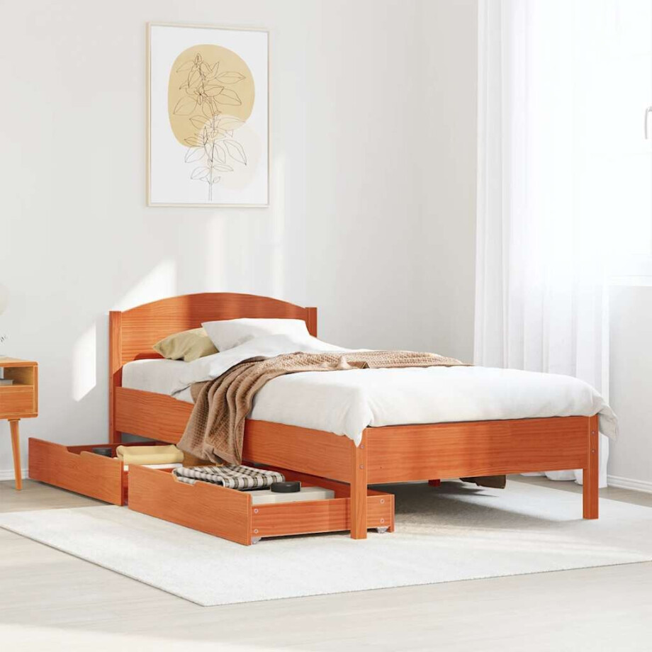 vidaXL Bedframe zonder matras massief grenenhout wasbruin 100x200 cm vidaXL Bedframe zonder matras massief grenenhout wasbruin 100x200 cm afbeelding 1