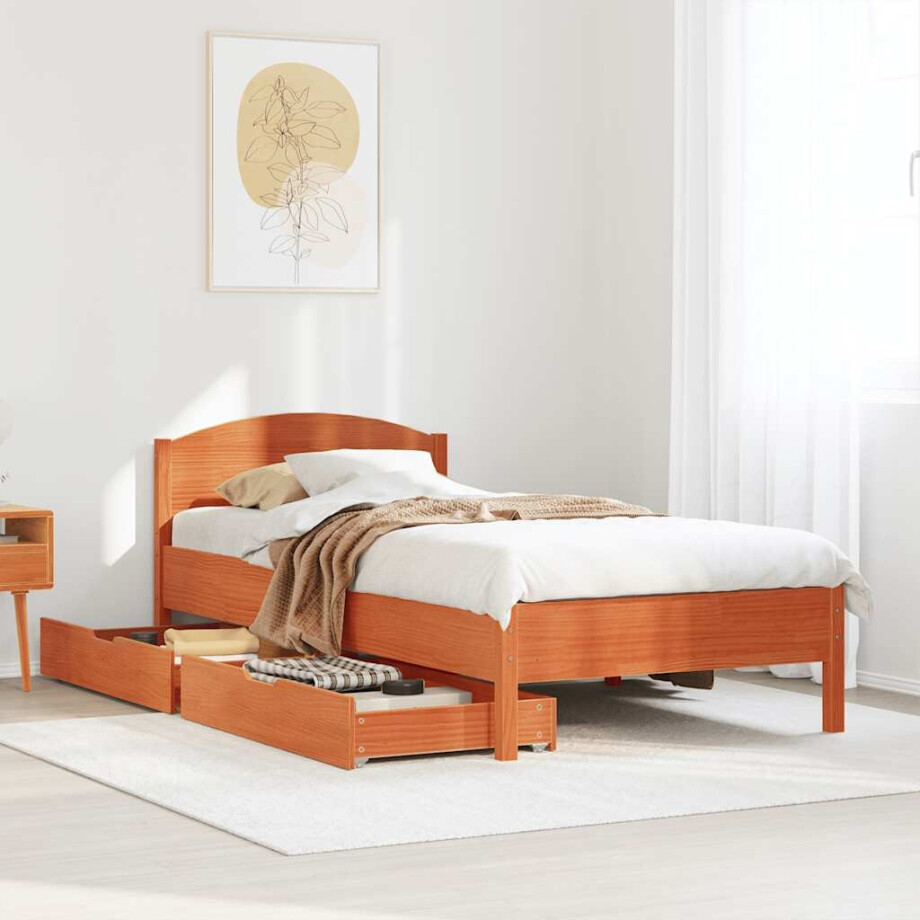 vidaXL Bedframe zonder matras massief grenenhout wasbruin 90x200 cm afbeelding 1