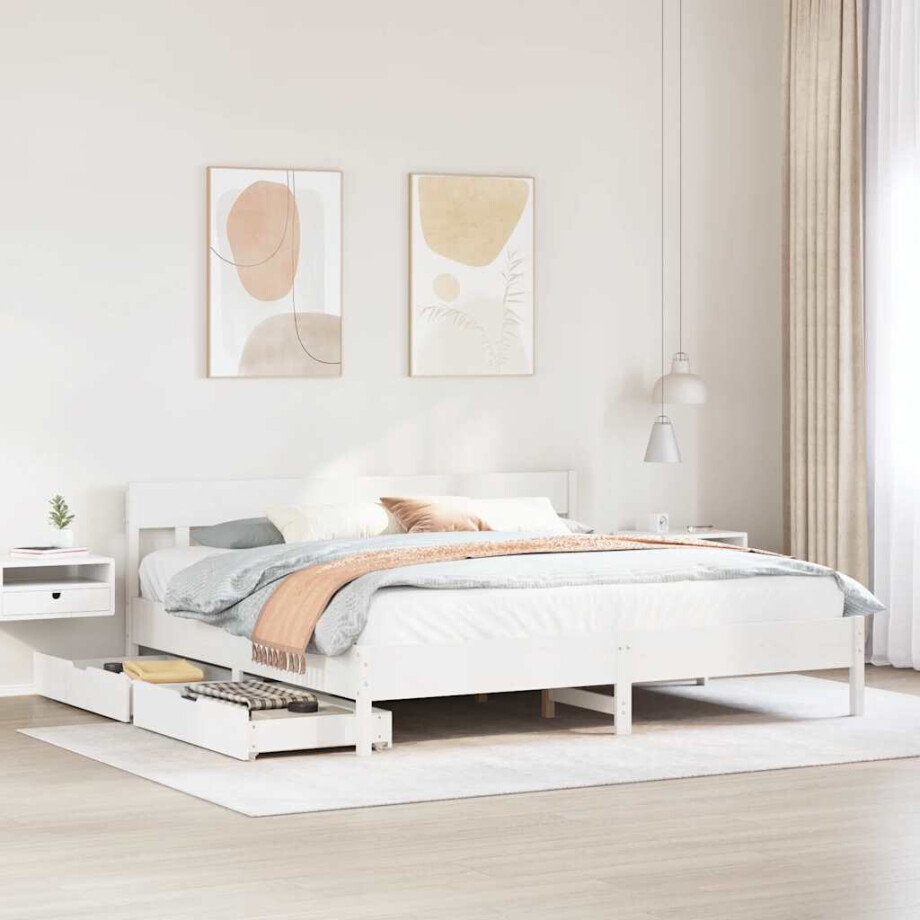 vidaXL Bedframe zonder matras massief grenenhout wit 180x200 cm afbeelding 1