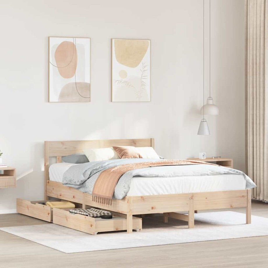 vidaXL Bedframe zonder matras massief grenenhout 135x190 cm afbeelding 1